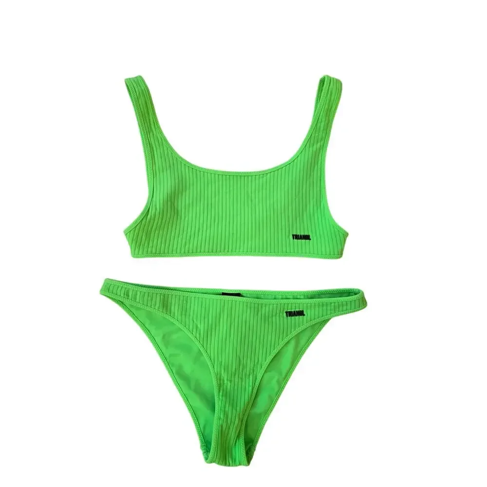 Triangl Neon Green Ribbed Bikini Women’s S/M NWOT Swimwear Set
